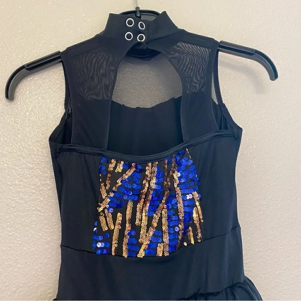Weissman Dance costume dress black blue sequin Check Me Out 12418 child LC